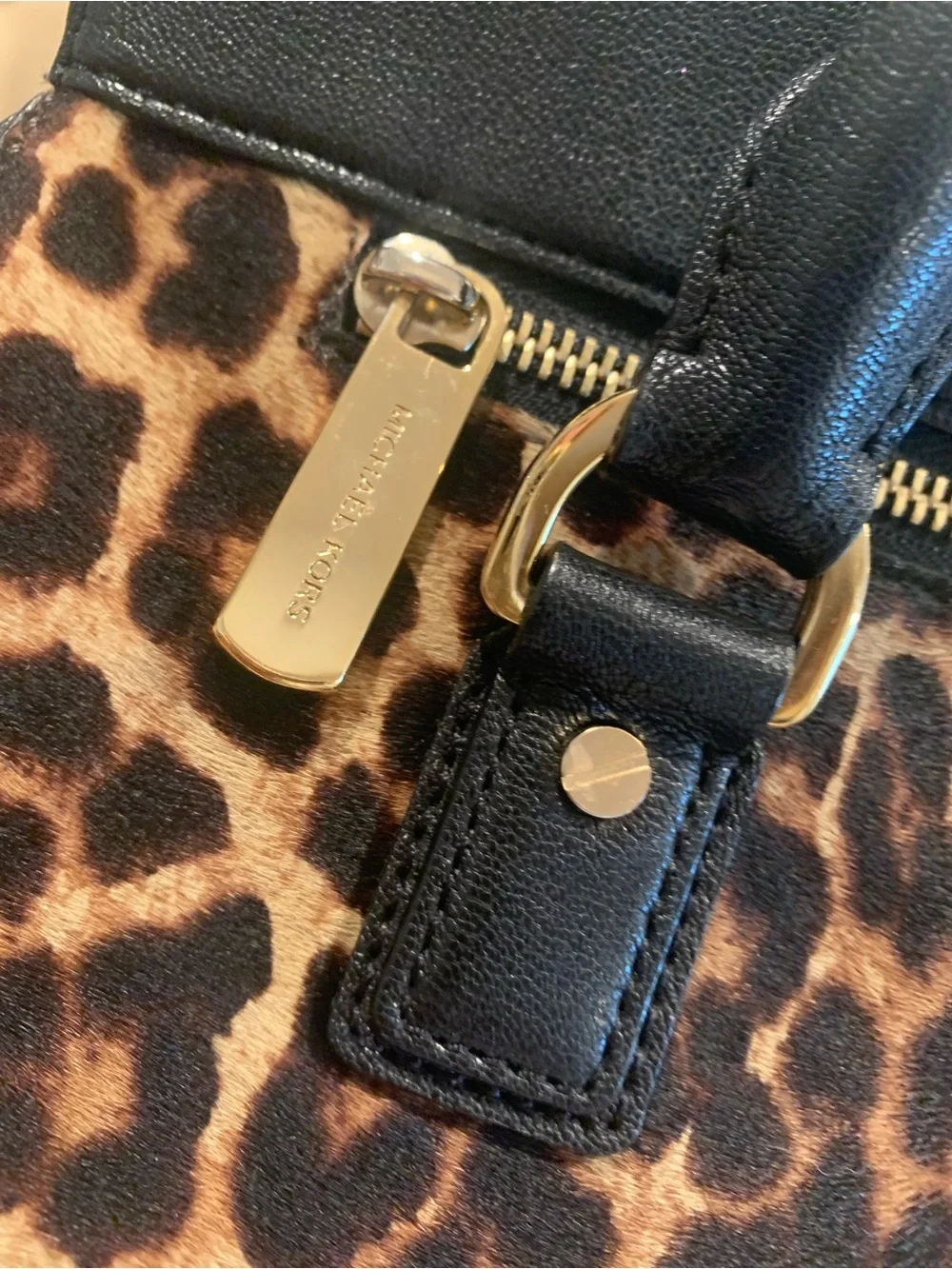 Michael Kors Leopard Print Satchel with Black Trim and Gold Hardware - Picture 11 of 15